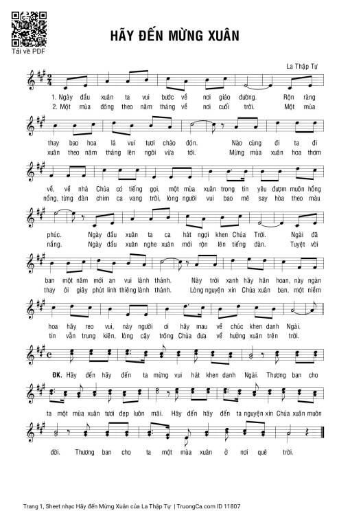 Sheet nhạc PDF bài Hãy đến Mừng Xuân