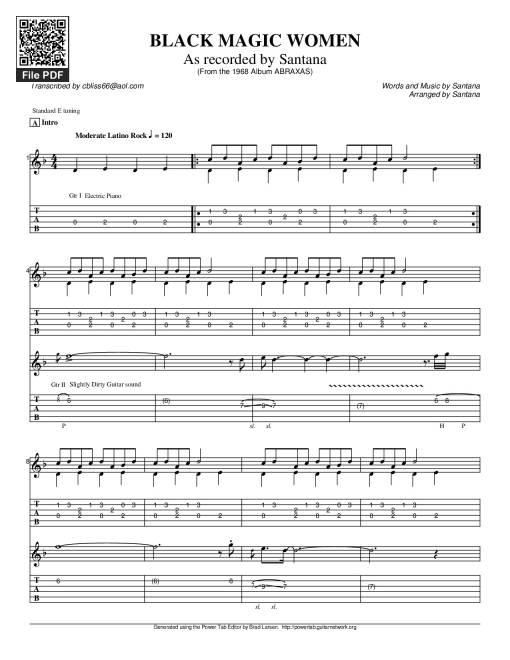 Cô gái ma quái (Black magic woman) Guitar TAB