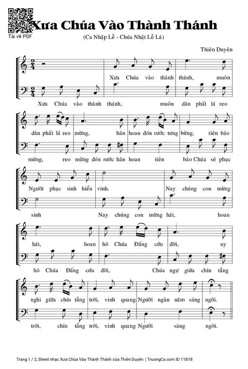 Sheet nhạc PDF bài Xưa Chúa Vào Thành Thánh