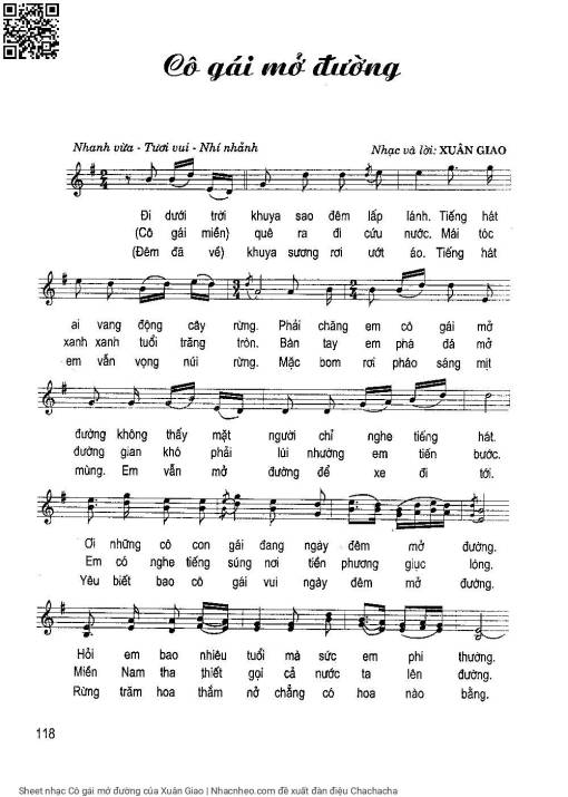 Sheet nhạc PDF bài Cô gái mở đường