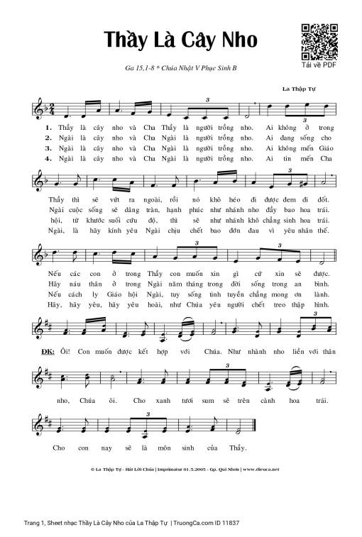 Sheet nhạc PDF bài Thầy Là Cây Nho