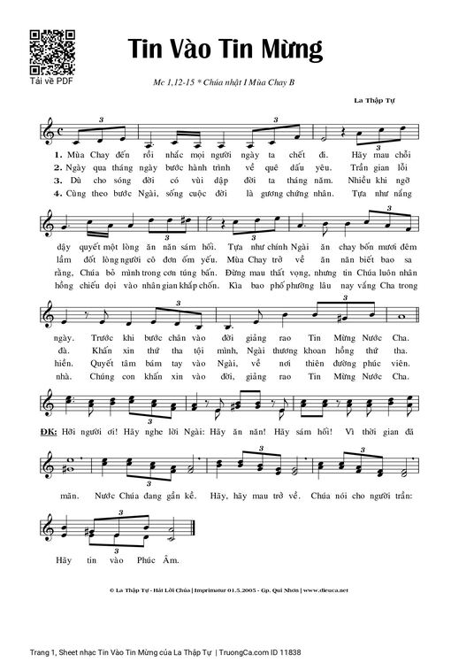 Sheet nhạc PDF bài Tin Vào Tin Mừng