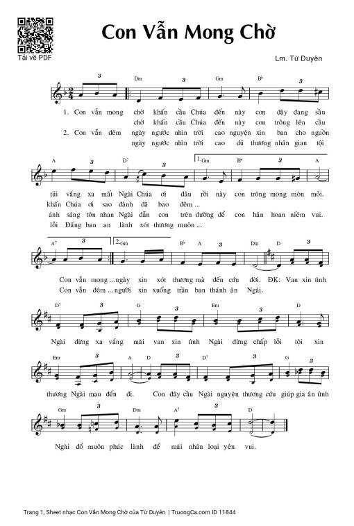 Sheet nhạc PDF bài Con Vẫn Mong Chờ