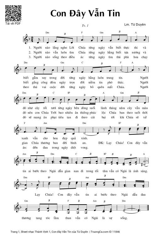 Sheet nhạc PDF bài Thánh Vịnh 1, Con đây Vẫn Tin