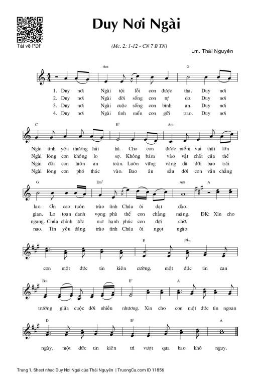 Sheet nhạc PDF bài Duy Nơi Ngài - Thái Nguyên