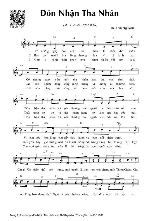 Sheet nhạc PDF bài đón Nhận Tha Nhân