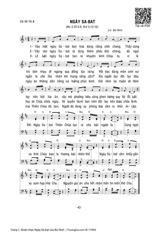 Sheet nhạc PDF bài Ngày Sa-bat - Bùi Ninh