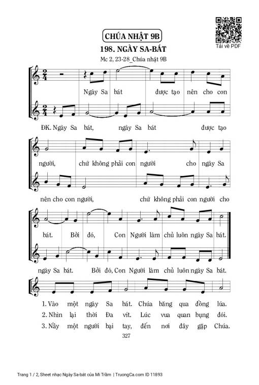 Sheet nhạc PDF bài Ngày Sa-bát - Mi Trầm