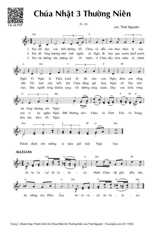 Sheet nhạc PDF bài Thánh Vịnh 24, Chúa Nhật 3b Thường Niên