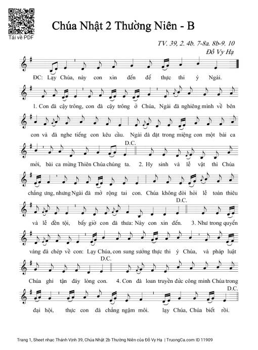 Sheet nhạc PDF bài Thánh Vịnh 39, Chúa Nhật 2b Thường Niên