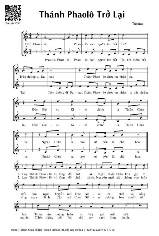 Sheet nhạc PDF bài Thánh Phaolô Trở Lại (25.01)