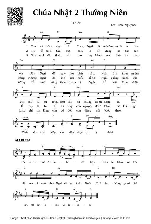 Sheet nhạc PDF bài Thánh Vịnh 39, Chúa Nhật 2b Thường Niên