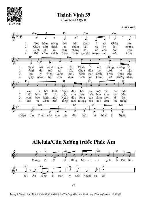 Sheet nhạc PDF bài Thánh Vịnh 39, Chúa Nhật 2b Thường Niên