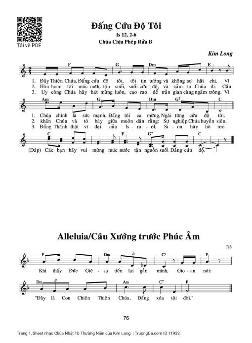 Sheet nhạc PDF bài Chúa Nhật 1b Thường Niên