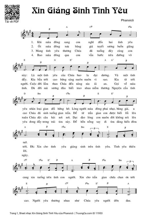Sheet nhạc PDF bài Xin Giáng Sinh Tình Yêu