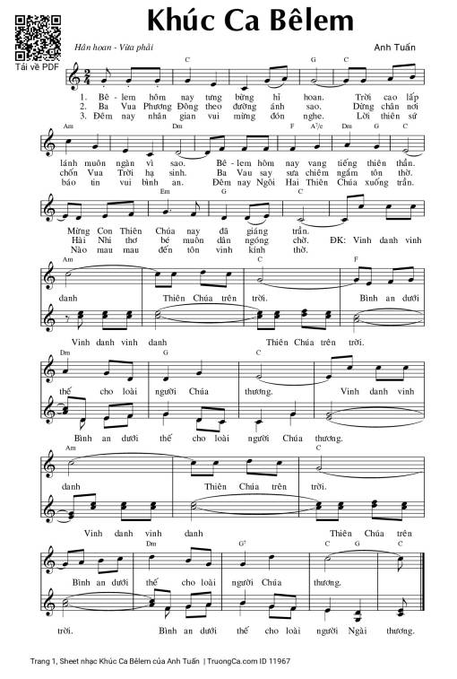 Sheet nhạc PDF bài Khúc Ca Bêlem