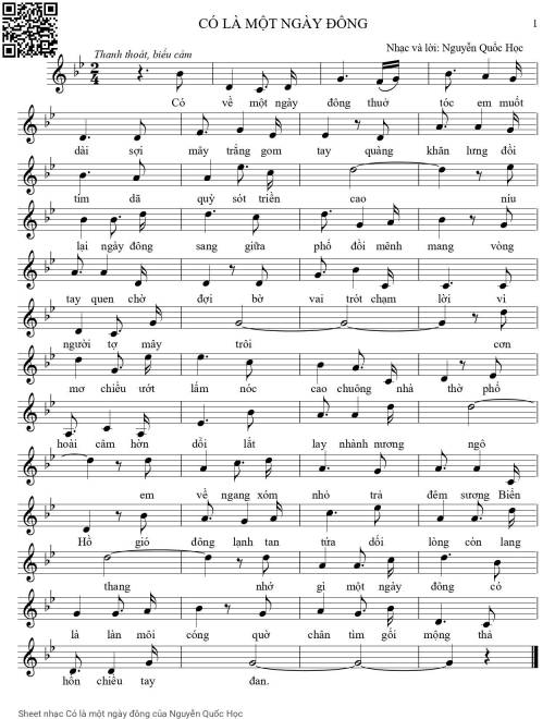 Sheet nhạc PDF bài Có là một ngày đông
