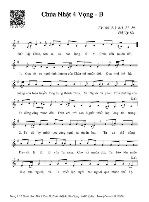 Sheet nhạc PDF bài Thánh Vịnh 88, Chúa Nhật 4b Mùa Vọng