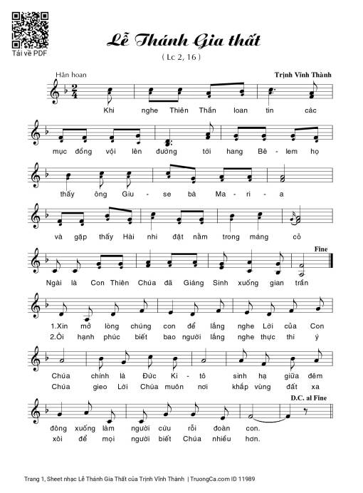 Sheet nhạc PDF bài Lễ Thánh Gia Thất