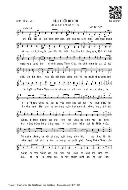 Sheet nhạc PDF bài Bầu Trời Bêlem
