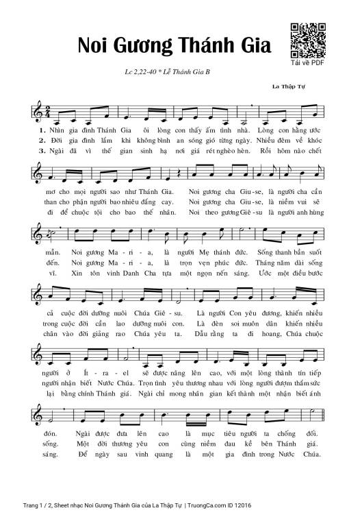 Sheet nhạc PDF bài Noi Gương Thánh Gia