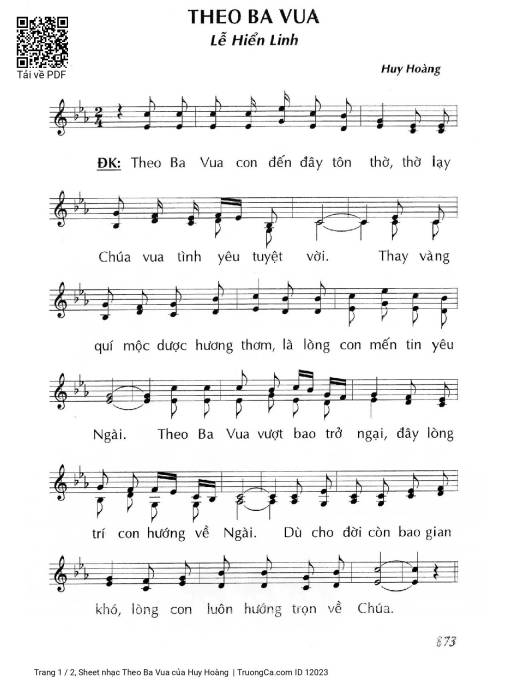 Sheet nhạc PDF bài Theo Ba Vua - Huy Hoàng