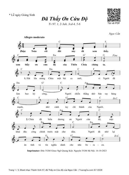 Sheet nhạc PDF bài Thánh Vịnh 97, đã Thấy ơn Cứu độ