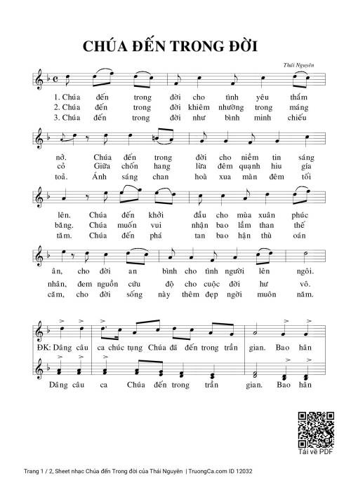 Sheet nhạc PDF bài Chúa đến Trong đời