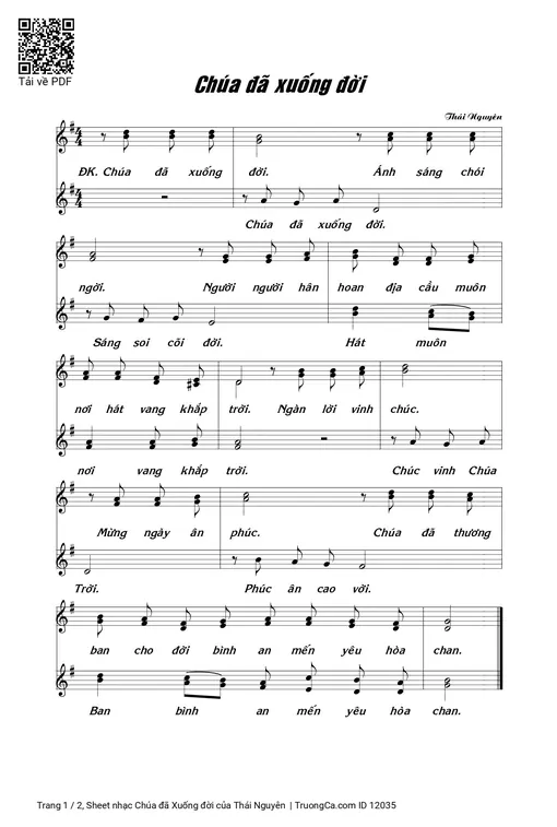 Sheet nhạc PDF bài Chúa đã Xuống đời