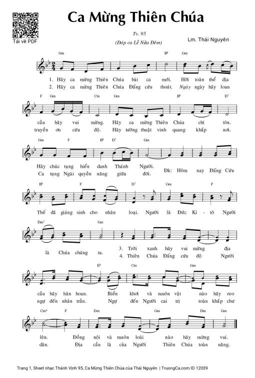 Sheet nhạc PDF bài Thánh Vịnh 95, Ca Mừng Thiên Chúa