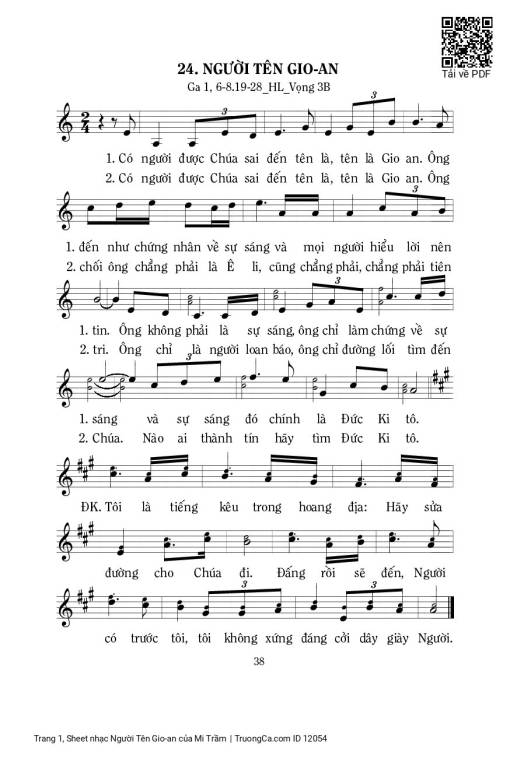 Sheet nhạc PDF bài Người Tên Gio-an
