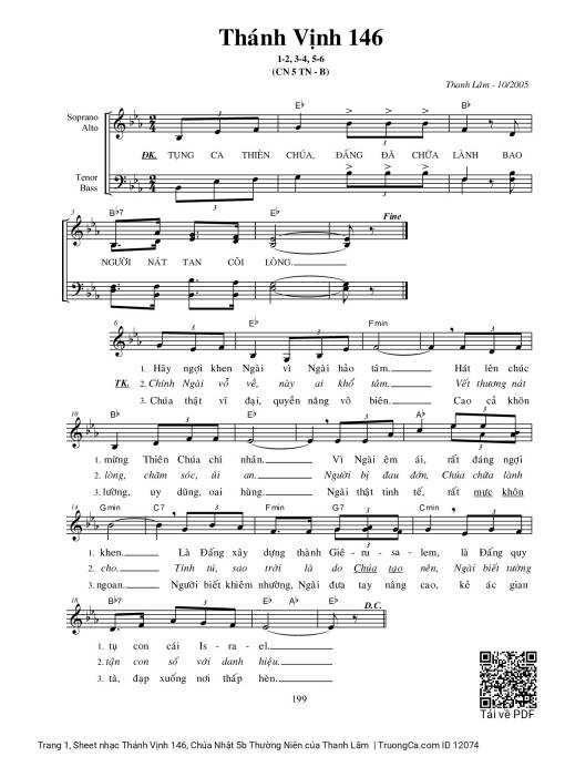 Sheet nhạc PDF bài Thánh Vịnh 146, Chúa Nhật 5b Thường Niên