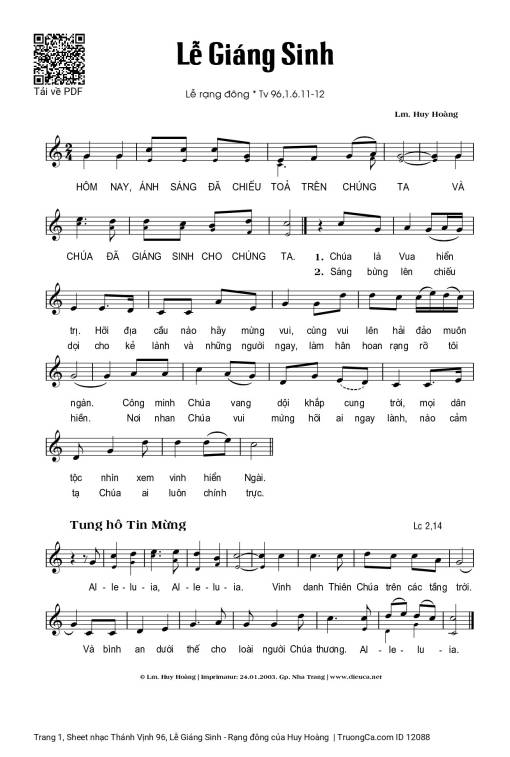 Sheet nhạc PDF bài Thánh Vịnh 96, Lễ Giáng Sinh - Rạng đông
