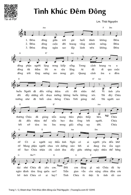 Sheet nhạc PDF bài Tình Khúc đêm đông