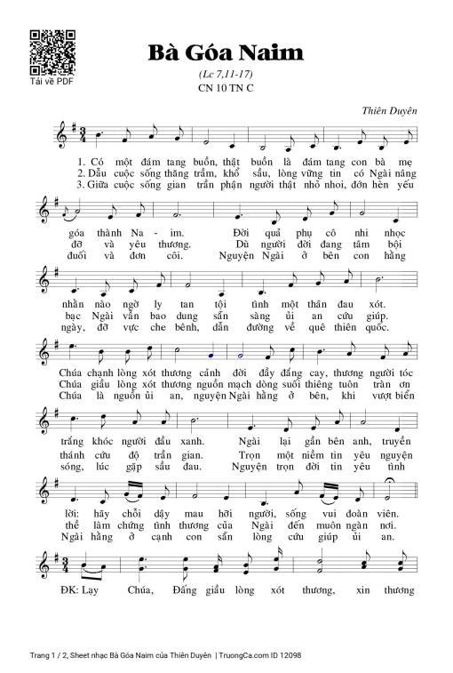 Sheet nhạc PDF bài Bà Góa Naim - Thiên Duyên