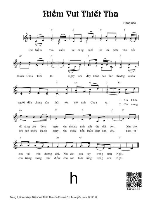Sheet nhạc PDF bài Niềm Vui Thiết Tha