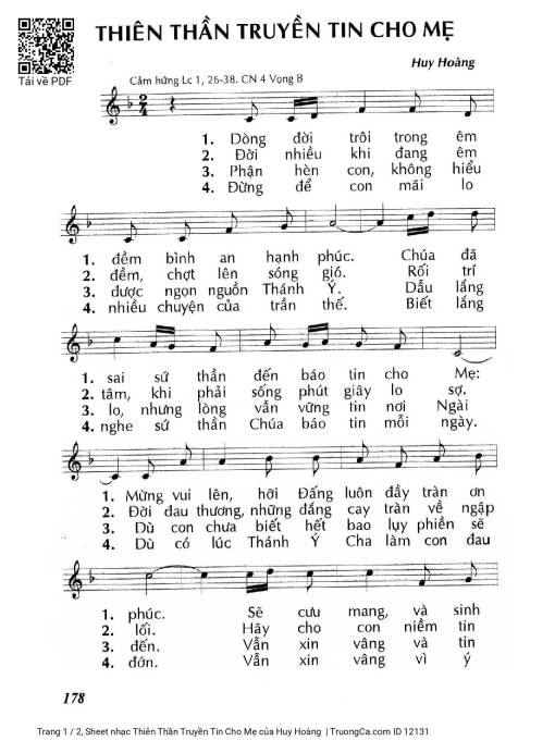 Sheet nhạc PDF bài Thiên Thần Truyền Tin Cho Mẹ