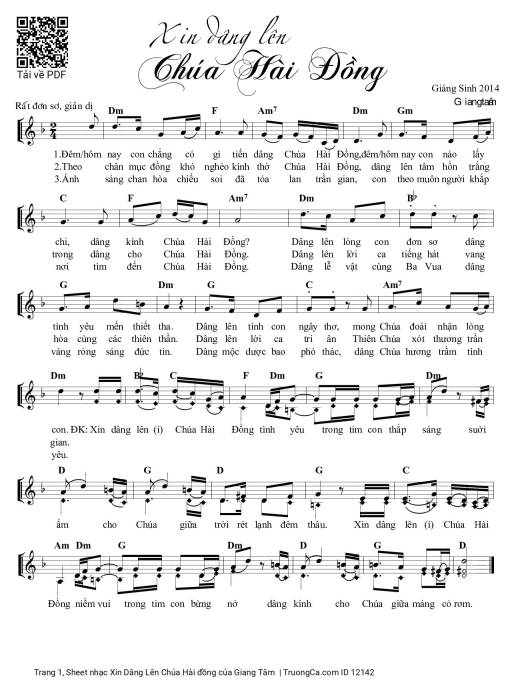 Sheet nhạc PDF bài Xin Dâng Lên Chúa Hài đồng