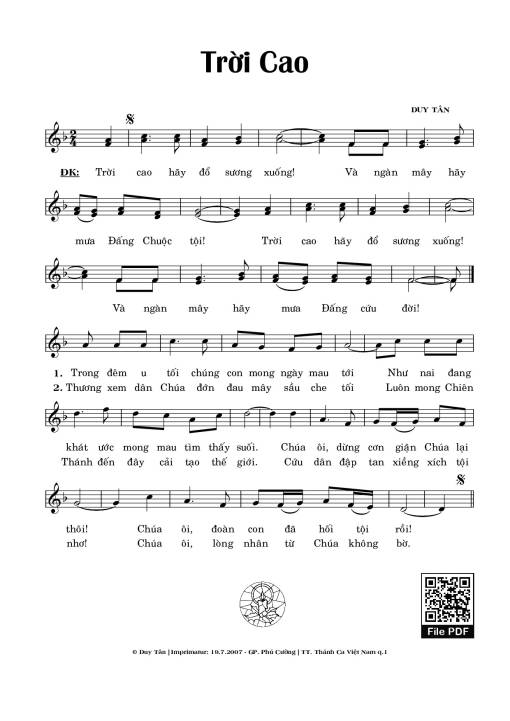 Sheet nhạc PDF bài Trời Cao - Duy Tân