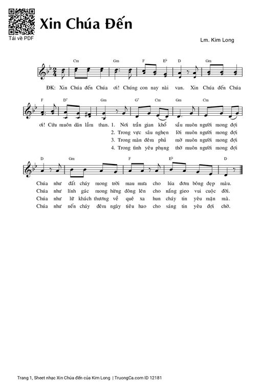 Sheet nhạc PDF bài Xin Chúa đến