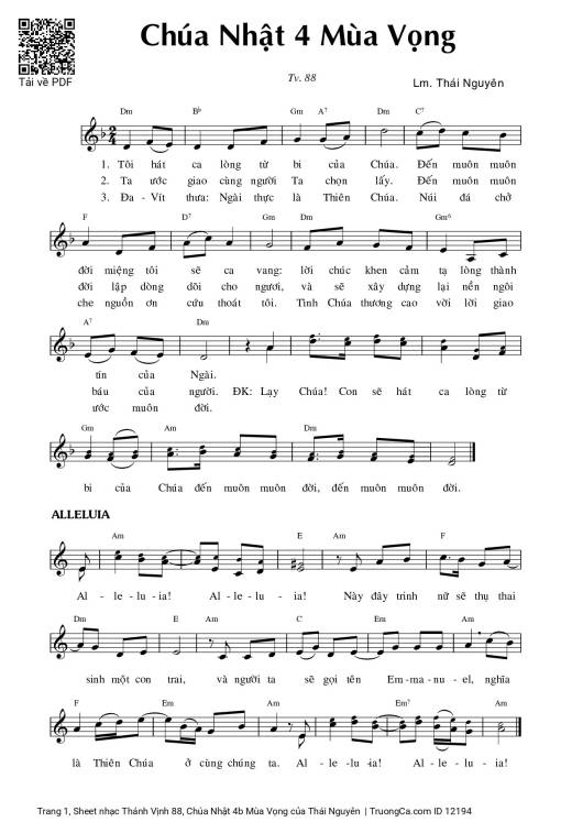 Sheet nhạc PDF bài Thánh Vịnh 88, Chúa Nhật 4b Mùa Vọng