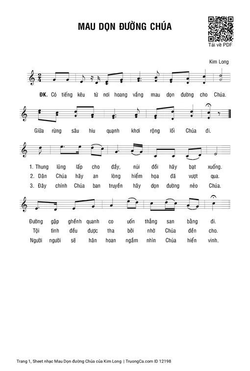 Sheet nhạc PDF bài Mau Dọn đường Chúa