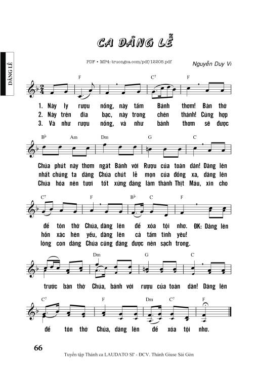 Sheet nhạc PDF bài Ca Dâng Lễ - Nguyễn Duy Vi