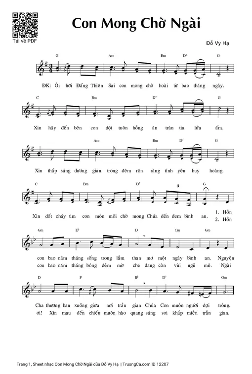 Sheet nhạc PDF bài Con Mong Chờ Ngài