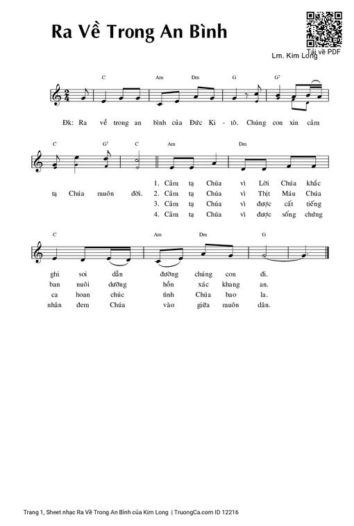 Sheet nhạc PDF bài Ra Về Trong An Bình