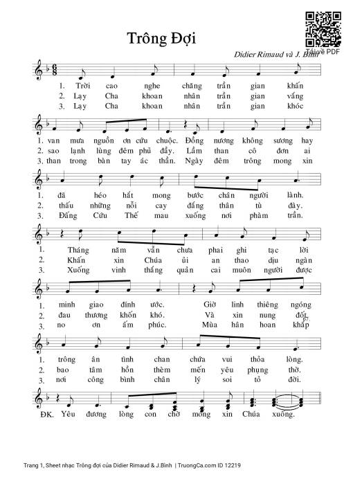 Sheet nhạc PDF bài Trông đợi - Didier Rimaud & J.Bình