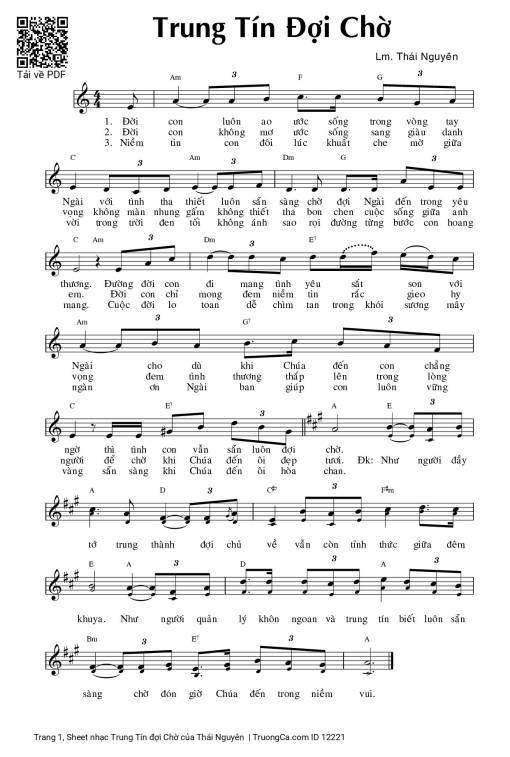 Sheet nhạc PDF bài Trung Tín đợi Chờ