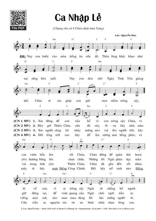 Sheet nhạc PDF bài Ca Nhập Lễ 1 Mùa Vọng