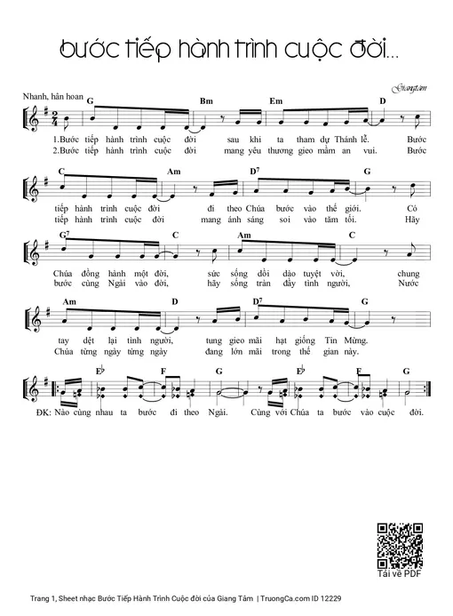 Sheet nhạc PDF bài Bước Tiếp Hành Trình Cuộc đời