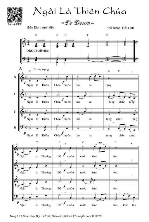 Sheet nhạc PDF bài Ngài Là Thiên Chúa